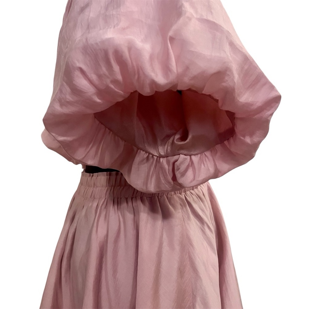 Kourt Pink Puff Sleeve Coquette Faux Two-Piece Dress - Tencel Blend, Size M - Picture 7 of 10